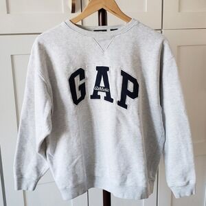 Vintage GAP Sweater Mens XXL Gray Athletic Classic Crewneck Spell Out Logo Korea